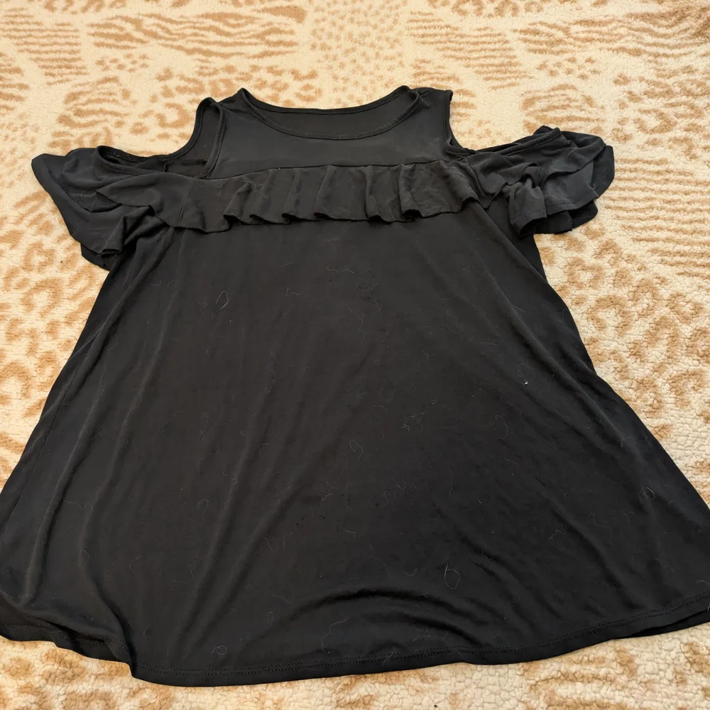 Black Cold Shoulder Ruffle Mini Dress - Picture 2 of 3